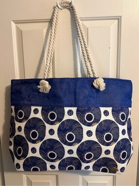 Evil Eye Blue/Gold/Beige Greek Themed 
22"x15" Tote
Imported from Greece